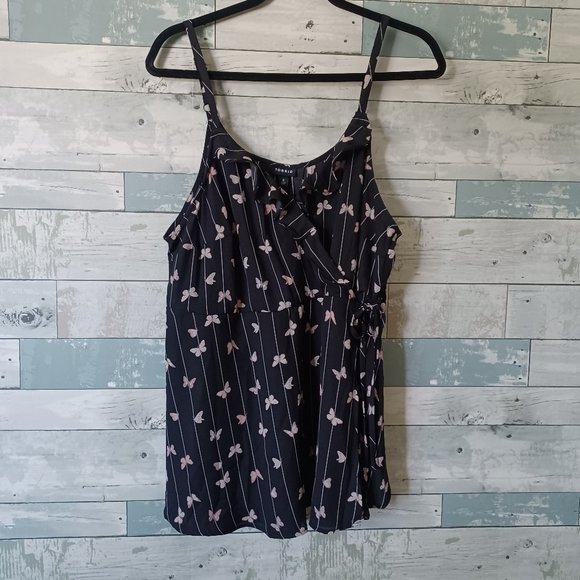 NWT Torrid Size 0X Women's Georgette Ruffle Front Cami Black & Pink Butterflies - Picture 2 of 3